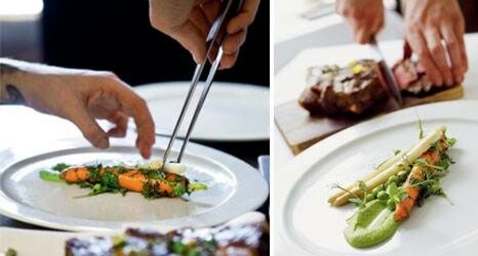 Grillbøf med ærter, asparges, gulerod
