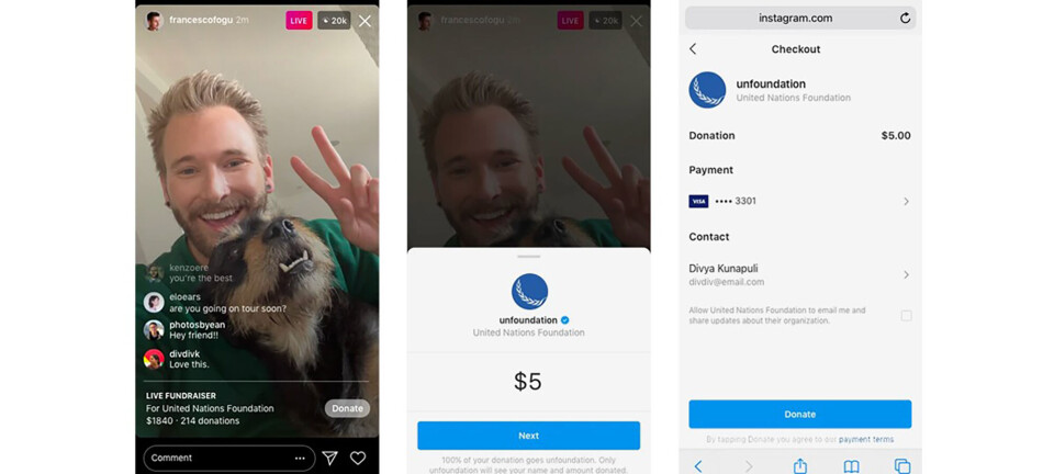 Nu kan du donere til et godt formål med Instagram Live