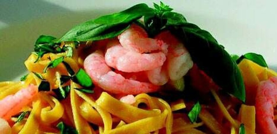 Pasta med rejer og pesto