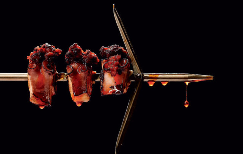Opskrift på grillet blæksprutte med Iberico-chorizo