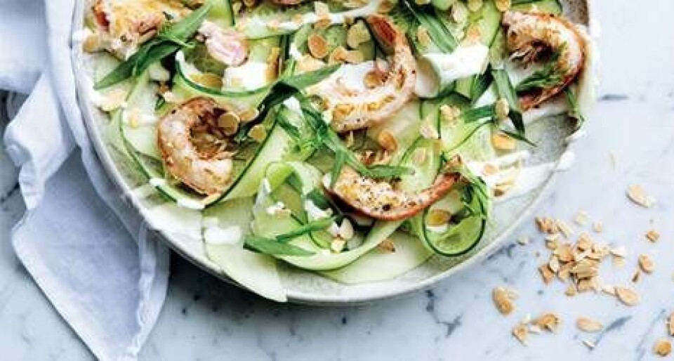 Melon-agurkesalat med grillet jomfruhummer