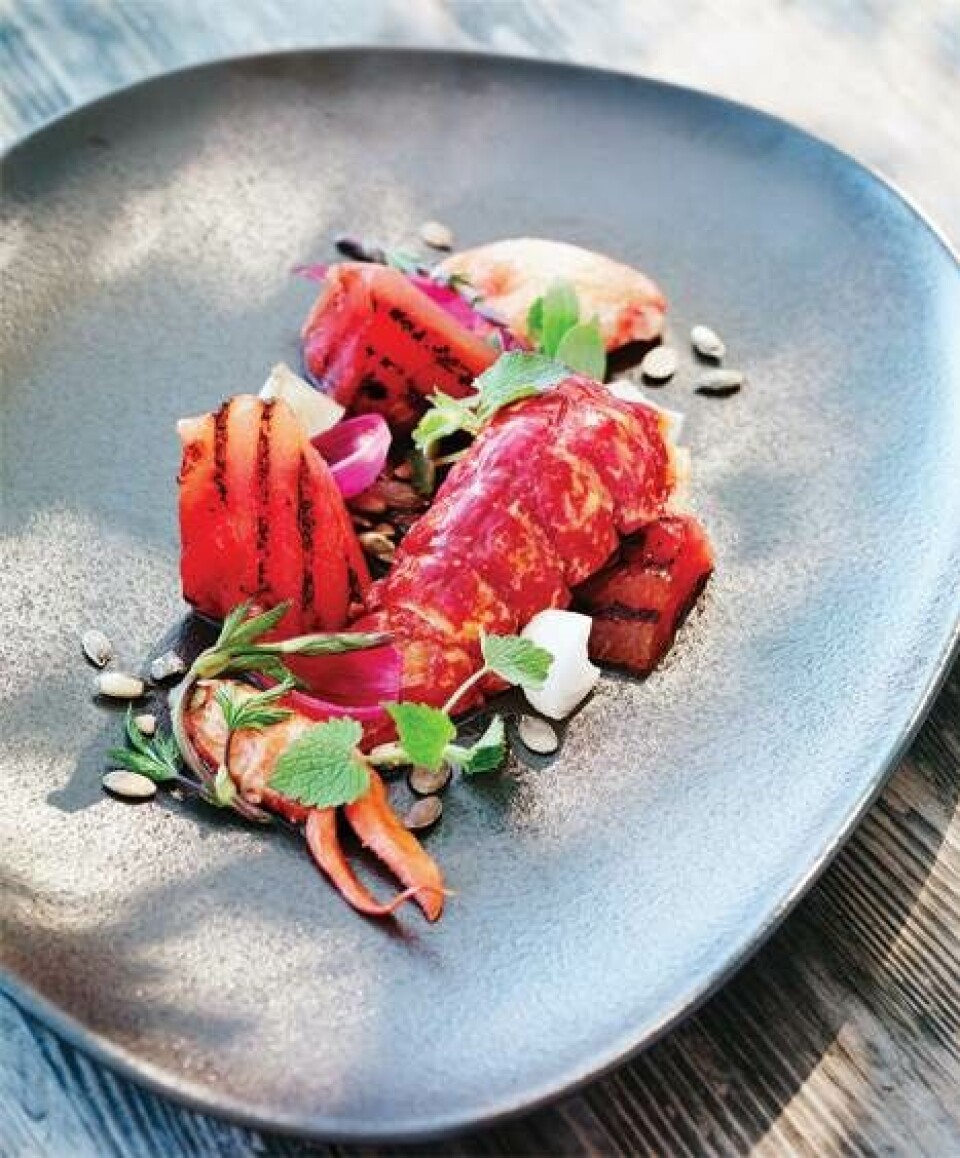 Sorthummer med grillet vandmelon