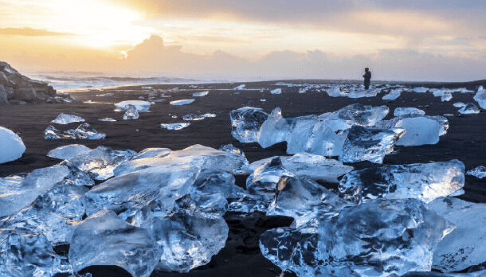 Breiðamerkursandur, også kendt som ’Diamond Beach’ i den sydøstlige del af Island. Foto: Ikke AI.